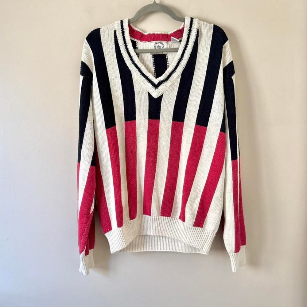 Vintage Striped Navy Blue Red Sweater